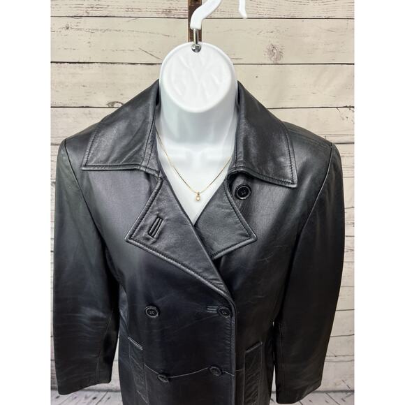 Express Buttery Soft Leather Double Breasted Trench Coat Women’s Small - Picture 3 of 11